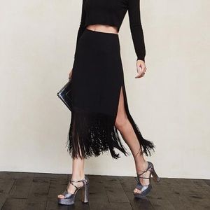 Reformation Naya Black Fringe Midi Skirt